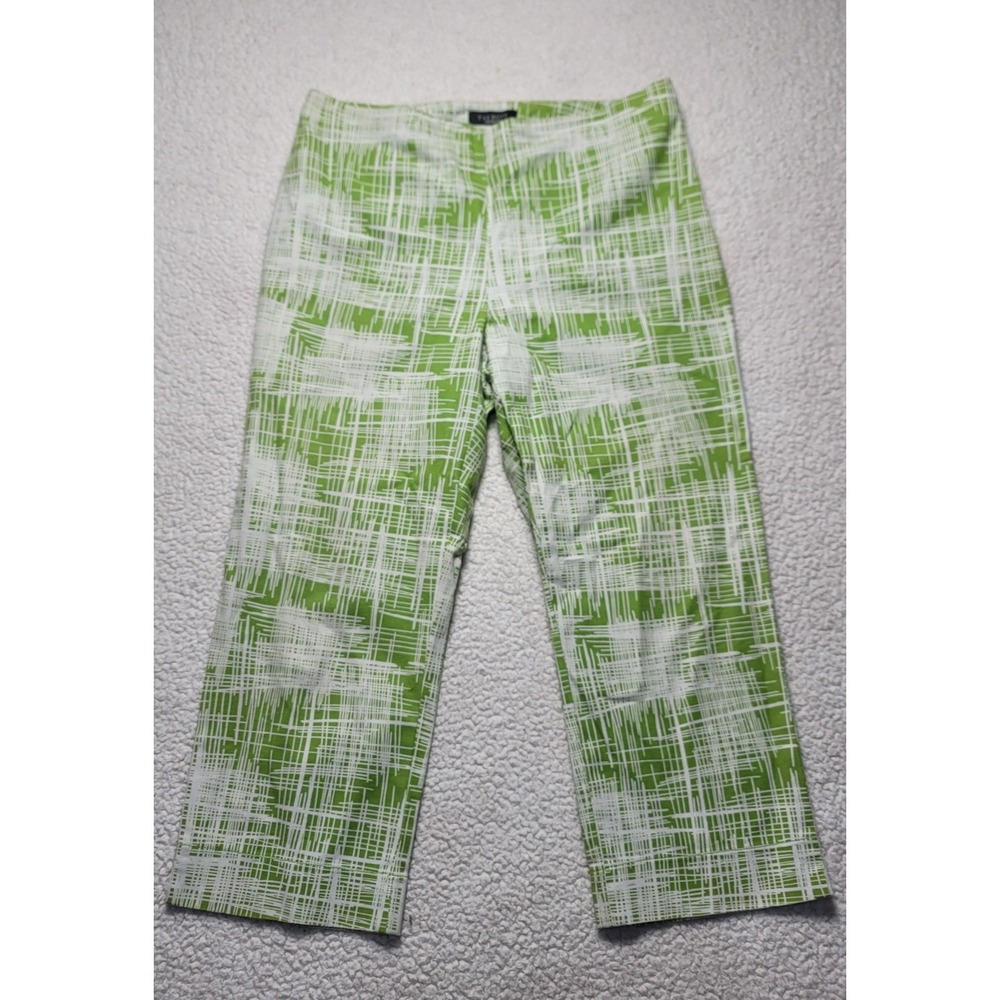 Talbots Womens Size 12 Green White Abstract Print Side Zip 60s Capri Ankle Pants